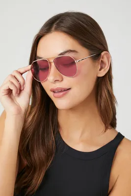 Tinted Aviator Sunglasses in Gold/Pink