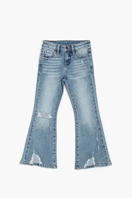 Girls Distressed Flare Jeans (Kids) in Medium Denim, 13/14