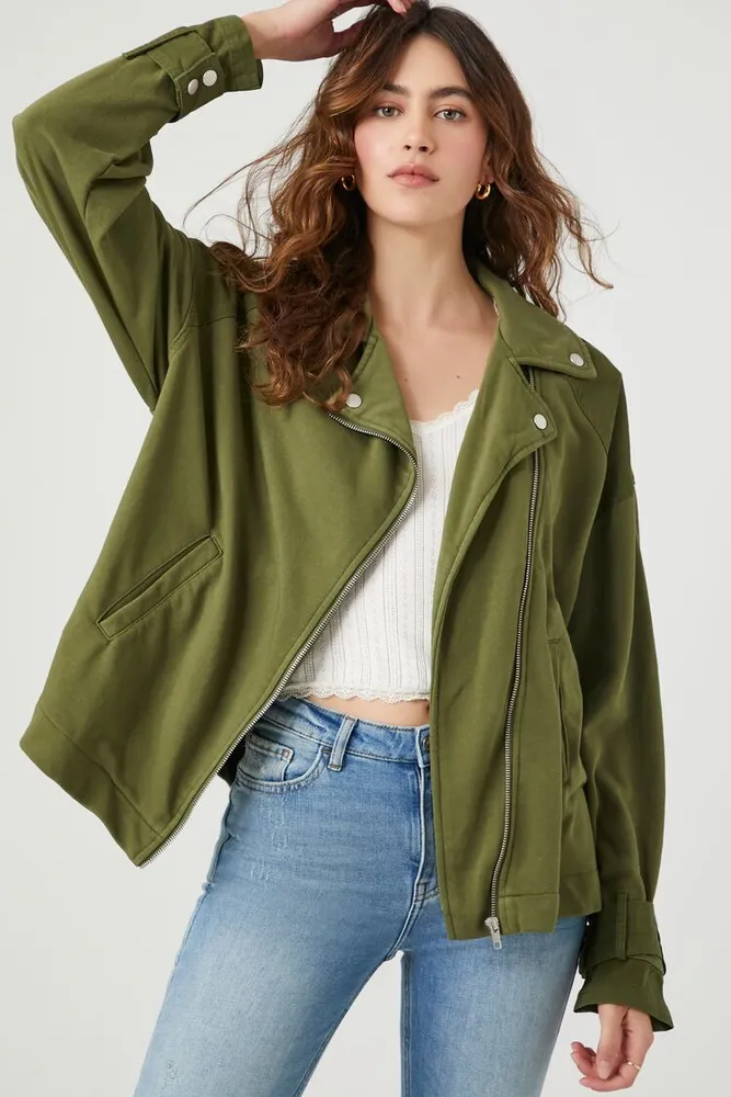 Women's French Terry Zip-Up Jacket in Olive Small