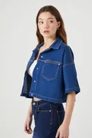 Women's Cropped Denim Drop-Sleeve Shirt