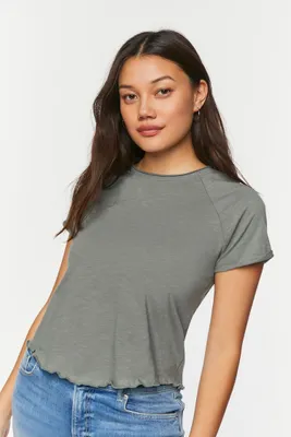 Women's Lettuce-Edge Short-Sleeve T-Shirt in Tea, XS