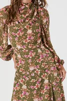 Women's Floral Print Cowl Neck Maxi Dress in Green Small