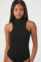 Women's Sweater-Knit Mock Neck Bodysuit in Black Medium