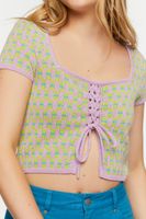 Women's Lace-Up Sweater-Knit Crop Top in Purple Small