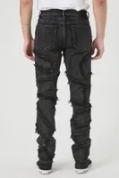 Men Frayed Slim-Fit Mid-Rise Jeans Washed Black,