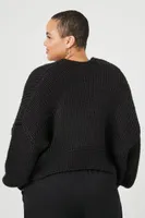 Women's Open-Front Cardigan Sweater in Black, 3X