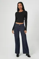 Women's Ribbed Knit Crop Top in Black, XXL