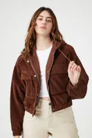 Women's Corduroy Cropped Hoodie in Chocolate, XL