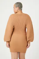 Women's Peasant-Sleeve Sweater Dress Carob,