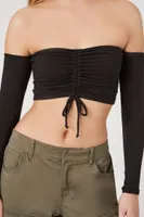 Women's Ruched Off-the-Shoulder Crop Top in Black Medium