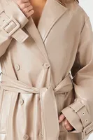 Women's Faux Leather Double-Breasted Trench Coat Taupe