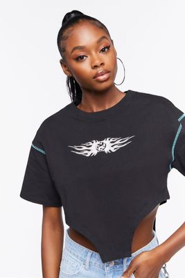 Women's Yin Yang Graphic Cropped T-Shirt in Black Small