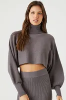 Women's Sweater-Knit Turtleneck Top & Skirt Set in Charcoal Medium