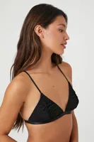 Women's Ruched Mesh Triangle Bralette in Black Small