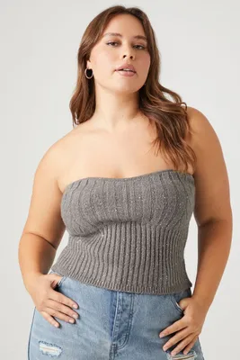 Women's Glitter Sweater-Knit Tube Top Charcoal,