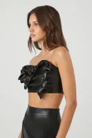 Women's Faux Leather Rosette Tube Top in Black Small