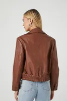 Women's Faux Leather Bomber Jacket in Dark Brown, XL