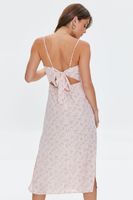 Women's Floral Print Tie-Back Midi Dress in Light Pink Large