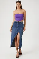 Women's Ribbed Knit Corset Tube Top in Purple Medium