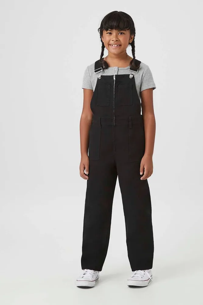 Girls Twill Overalls (Kids) in Black, 13/14