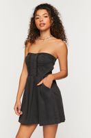 Women's Twill Crochet-Trim Strapless Mini Dress in Black Large