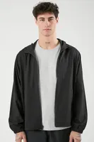 Men Hooded Raglan Zip-Up Jacket in Black Large