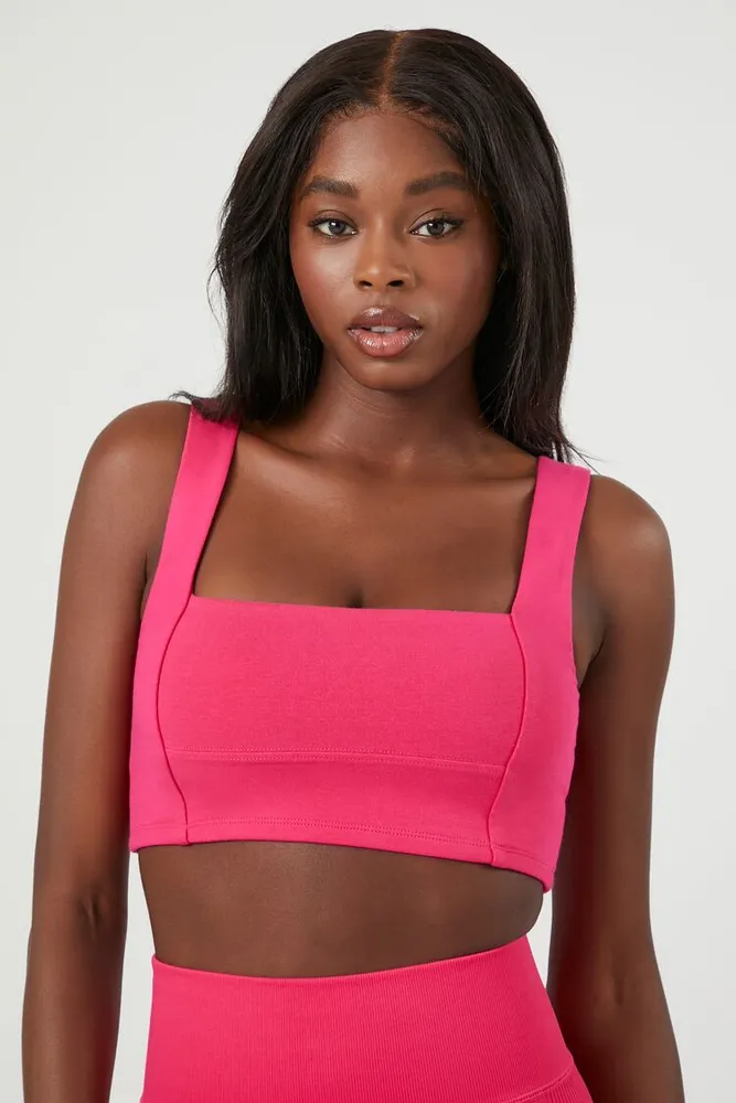 Forever 21 Women's Seamed Square-Neck Sports Bra in Hibiscus