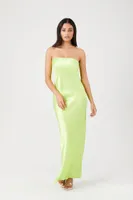 Women's Satin Strapless Maxi Slip Dress in Lime Medium