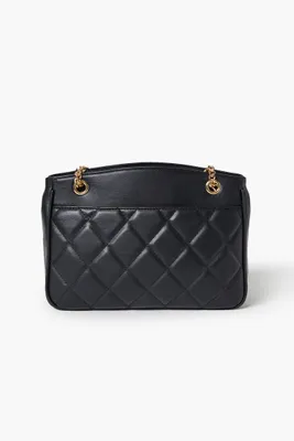 Women's Quilted Faux Leather Shoulder Bag in Black