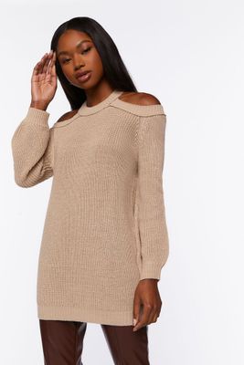 Women's Open-Shoulder Oversized Sweater in Taupe Large