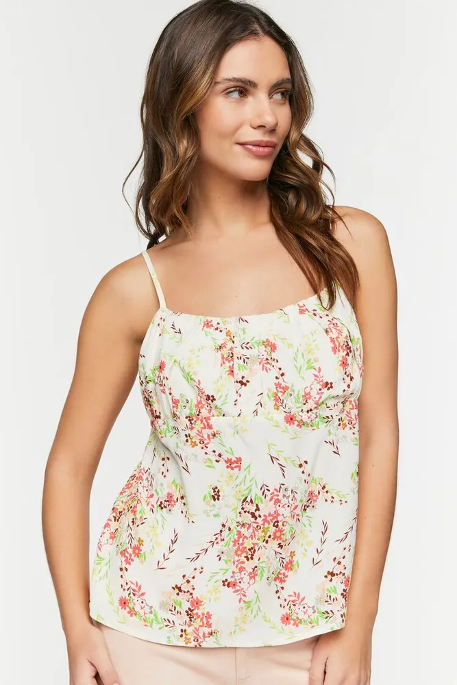 Women's Floral Print Tie-Back Cami Vanilla/Peach