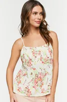 Women's Floral Print Tie-Back Cami Vanilla/Peach