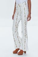 Women's Floral Print High-Rise Flare Pants in White Small