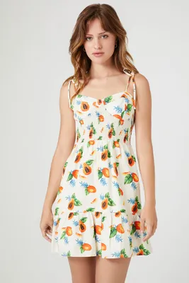 Women's Tropical Fruit Print Mini Dress in White Small