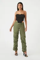 Women's Ruched Drawstring Joggers in Olive Large