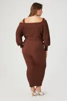 Women's Off-the-Shoulder Maxi Sweater Dress in Chocolate, 3X