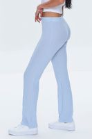 Women's Ribbed Split-Hem Pants in Sky Blue Large