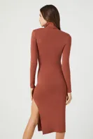 Women's Turtleneck Midi Sweater Dress Walnut