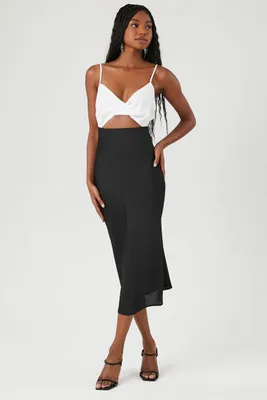 Women's Colorblock Twisted Cutout Midi Dress in White/Black Large