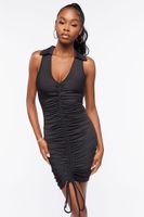 Women's Ruched Drawstring Mini Dress in Black Medium