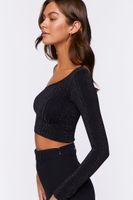 Women's Glitter Knit One-Shoulder Crop Top in Black, M/L