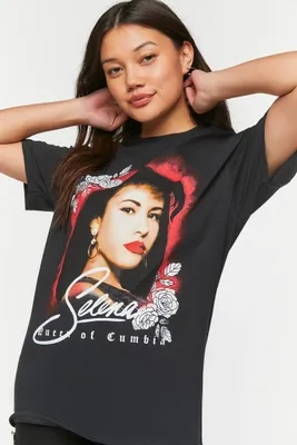 Women's Selena Queen of Cumbia Graphic T-Shirt in Black, M/L