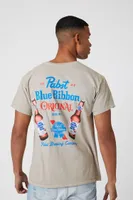 Men Pabst Blue Ribbon Beer Graphic Tee in Taupe Small