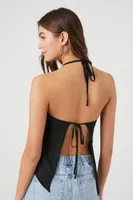 Women's Split-Back Chiffon Halter Cami in Black, XS