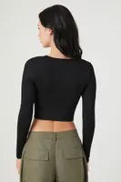 Women's Seamless Cable Knit Crop Top Black