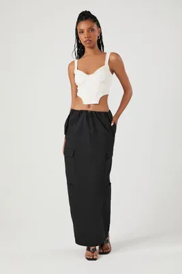 Women's Toggle Drawstring Cargo Midi Skirt in Black Medium