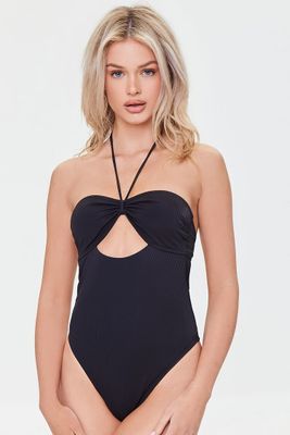 Women's Cutout Halter One-Piece Swimsuit in Black Small