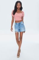 Women's Sweetheart Puff-Sleeve Crop Top in Tigerlily Large