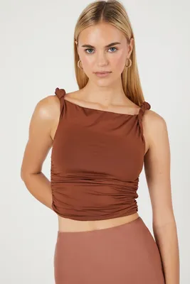 Women's Knotted Crop Top in Brown Large