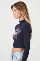 Women's Ribbed California Choppers Graphic Cropped T-Shirt Navy